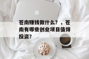 苍南赚钱做什么?,苍南有哪些创业项目值得投资? 苍南赚钱做什么?,苍南有哪些创业项目值得投资?