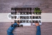 揭秘网站日流量2万的秘密，优化策略与实战分享，网站日流量破万，深度解析优化策略与实战案例