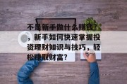 不是新手做什么赚钱？，新手如何快速掌握投资理财知识与技巧，轻松赚取财富?