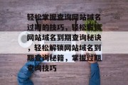 轻松掌握查询网站域名过期的技巧，轻松解锁网站域名到期查询秘诀，轻松解锁网站域名到期查询秘籍，掌握过期查询技巧