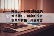 阳泉，一种投资赚钱的好选择！，阳泉的投资前景与价值，开启财富之旅