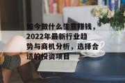 如今做什么生意赚钱,2022年最新行业趋势与商机分析,选择合适的投资项目