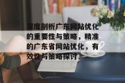 深度剖析广东网站优化的重要性与策略，精准的广东省网站优化，有效性与策略探讨