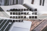 小区内创业新机遇，探索最佳盈利模式，小区内创业新机遇，探索最佳盈利模式