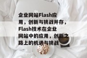 企业网站Flash应用，创新与挑战并存，Flash技术在企业网站中的应用，创新之路上的机遇与挑战