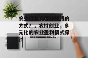 农业行业有哪些赚钱的方式？，农村创业，多元化的农业盈利模式探讨