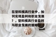 在塑料模具行业中，如何实现盈利和职业发展？，塑料模具行业盈利与职业发展的策略探讨