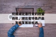 挖掘湖北各行业的致富商机，湖北省特色产业，发掘发展新机遇