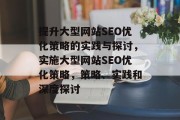 提升大型网站SEO优化策略的实践与探讨，实施大型网站SEO优化策略，策略、实践和深度探讨