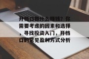开档口做什么赚钱?你需要考虑的因素和选择,寻找投资入门,开档口的常见盈利方式分析 开档口做什么赚钱?你需要考虑的因素和选择,寻找投资入门,开档口的常见盈利方式分析