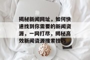 揭秘新闻网址，如何快速找到你需要的新闻资源，一网打尽，揭秘高效新闻资源搜索技巧