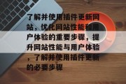 了解并使用插件更新网站，优化网站性能和用户体验的重要步骤，提升网站性能与用户体验，了解并使用插件更新的必要步骤