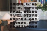 泰安建网站，助力企业转型升级，开启数字营销新篇章，泰安企业数字化转型，数字营销新篇章助力升级，泰安企业数字化转型，数字营销新篇章助力升级启航