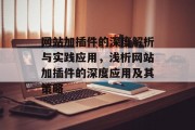 网站加插件的深度解析与实践应用，浅析网站加插件的深度应用及其策略