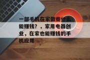 一部手机在家做些什么能赚钱?,家用电器创业,在家也能赚钱的手机应用 一部手机在家做些什么能赚钱?,家用电器创业,在家也能赚钱的手机应用