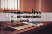 寻找最适合你的赚钱方式,探寻最佳的盈利途径,一窥究竟