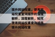 提升网站权重，使用网站权重查询插件的深度解析，深度解析，如何使用网站权重查询插件提升网站权重