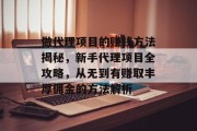 做代理项目的赚钱方法揭秘，新手代理项目全攻略，从无到有赚取丰厚佣金的方法解析