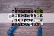 了解网站挂机插件，提高工作效率的必备工具，提升工作效率，一键式网站挂机插件推荐