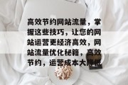 高效节约网站流量，掌握这些技巧，让您的网站运营更经济高效，网站流量优化秘籍，高效节约，运营成本大降低
