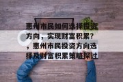 惠州市民如何选择投资方向，实现财富积累？，惠州市民投资方向选择及财富积累策略探讨