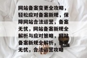 网站备案变更全攻略，轻松应对备案新规，保障网站合法运营，备案无忧，网站备案新规全解析与应对策略，网站备案新规全解析，备案无忧，合法运营攻略