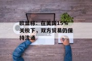 欧盟称：在美国15%关税下，双方贸易仍保持流通