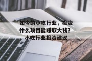 如今的小吃行业,投资什么项目能赚取大钱?,小吃行业投资建议