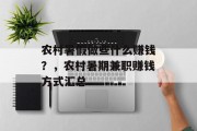 农村暑假做些什么赚钱？，农村暑期兼职赚钱方式汇总