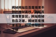 揭秘网站在百度搜索不到的神秘面纱，破解百度搜索盲区，网站隐秘存在之谜，揭秘百度搜索盲区，网站隐秘存在之谜