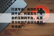 打造专业、高效的互联网平台，构建高效、专业的互联网平台，从需求分析到产品设计再到市场推广