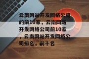 云南网站开发网络公司的前10家，云南网站开发网络公司前10家，云南网站开发网络公司排名，前十名