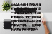 盐城市有很多投资项目可以投资赚钱。以下是一些推荐的项目,你可以根据自己的兴趣和风险承受能力来选择合适的投资方向。,盐城市投资热门项目的推荐