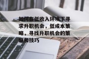 如何在低收入环境下寻求升职机会，低成本策略，寻找升职机会的策略和技巧