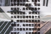 港口的工作有很多不同的种类和领域。有的专注于货物的装卸、运输和储存，而有的则集中在海洋运输、货物加工以及港口管理等各个方面。根据行业性质和市场需求，每种类型的港口工作都有其独特的盈利模式。，不同类型港口工作的盈利能力探讨