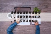 澧县什么项目赚钱最快？，澧县创业商机汇总，热门投资项目解析