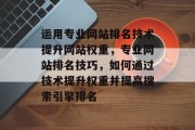 运用专业网站排名技术提升网站权重，专业网站排名技巧，如何通过技术提升权重并提高搜索引擎排名