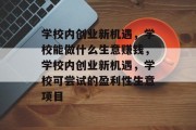 学校内创业新机遇,学校能做什么生意赚钱,学校内创业新机遇,学校可尝试的盈利性生意项目