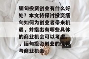 缅甸投资创业有什么好处？本文将探讨投资缅甸如何为创业者带来机遇，并指出有哪些具体的商业机会可以考虑。，缅甸投资创业的优势与商业机会
