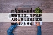 如何选择入股生意,实现财富增值,如何选择入股生意以实现财富增值的技巧与策略 如何选择入股生意,实现财富增值,如何选择入股生意以实现财富增值的技巧与策略