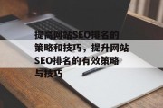 提高网站SEO排名的策略和技巧，提升网站SEO排名的有效策略与技巧