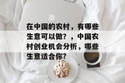 在中国的农村,有哪些生意可以做?,中国农村创业机会分析,哪些生意适合你?