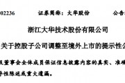 大华股份子公司华睿科技，将转赴香港上市