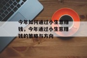 今年如何通过小生意赚钱，今年通过小生意赚钱的策略与方向