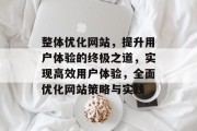整体优化网站，提升用户体验的终极之道，实现高效用户体验，全面优化网站策略与实践
