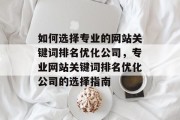 如何选择专业的网站关键词排名优化公司，专业网站关键词排名优化公司的选择指南