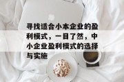 寻找适合小本企业的盈利模式，一目了然，中小企业盈利模式的选择与实施
