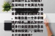 深圳做什么公司赚钱?在深圳这个充满活力和创新的城市中,各行各业都有自己的独特之处。如果你是一个寻求赚钱的好手,那么深圳的众多行业应该值得你去探索和投资。,深圳什么行业最赚钱? 深圳做什么公司赚钱?在深圳这个充满活力和创新的城市中,各行各业都有自己的独特之处。如果你是一个寻求赚钱的好手,那么深圳的众多行业应该值得你去探索和投资。,深圳什么行业最赚钱?