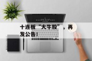 十连板“大牛股”，再发公告！