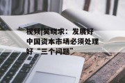 视频|吴晓求：发展好中国资本市场必须处理好“三个问题”
